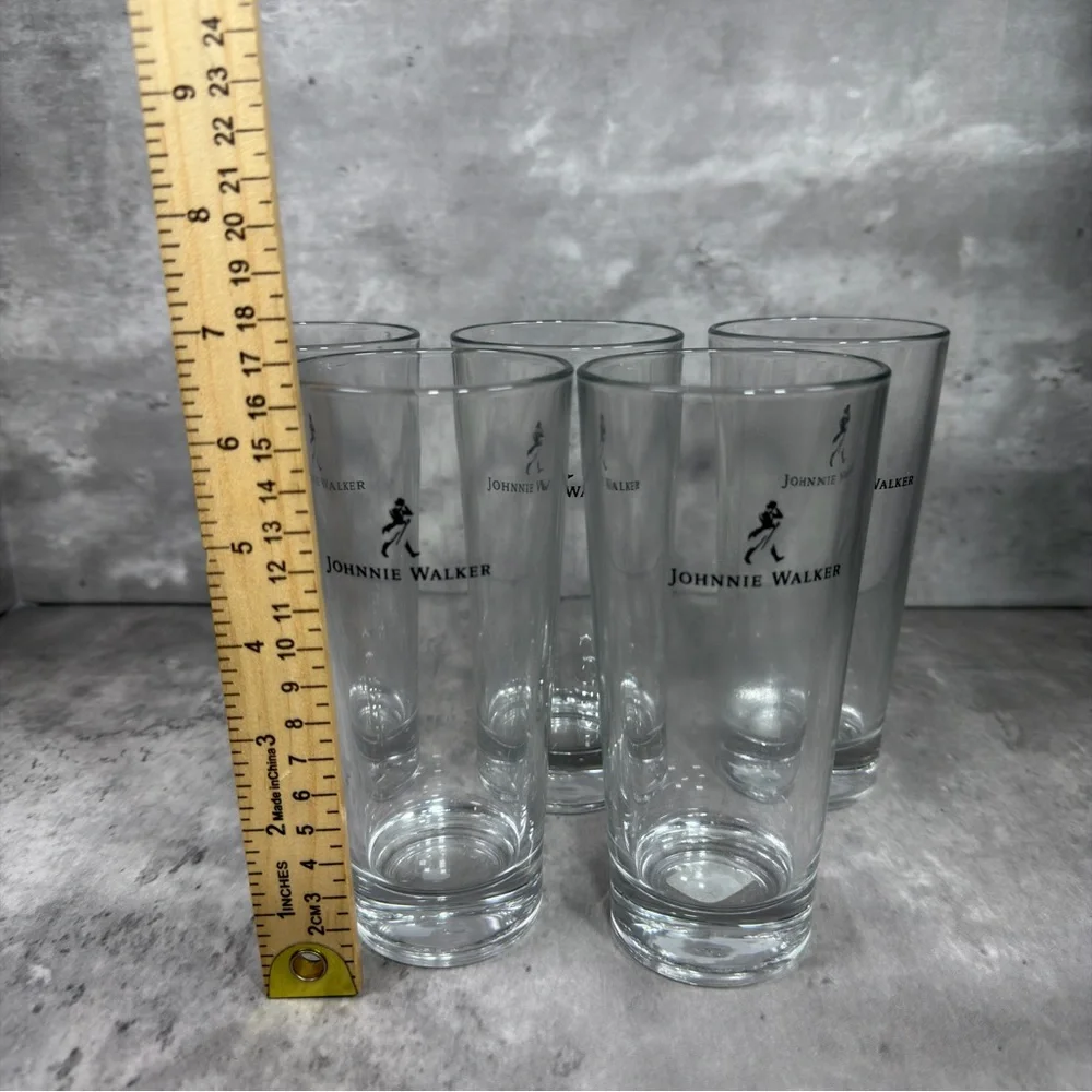 Johnnie Walker Whiskey Glasses Set of 5 Tall Highball Tumbler Drinking Cups